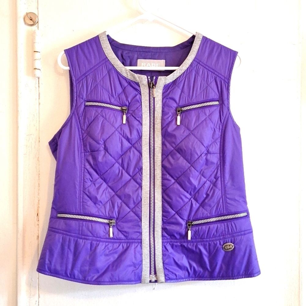 Purple vest lightweight quilted tunic collar Size 10 multipocket